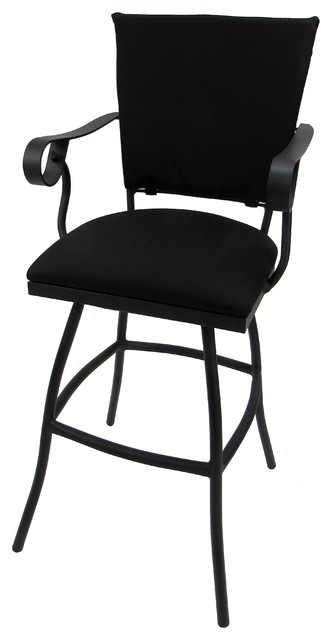 Outdoor Patio Swivel Bar Stool Padded Back Jenna Black Linen Outdoor Patio Swivel Bar Stool Padded