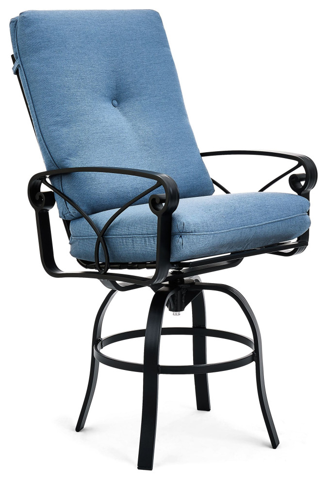 Palazzo Cushion High Back Swivel Bar Stool, Rustproof Aluminum Frame