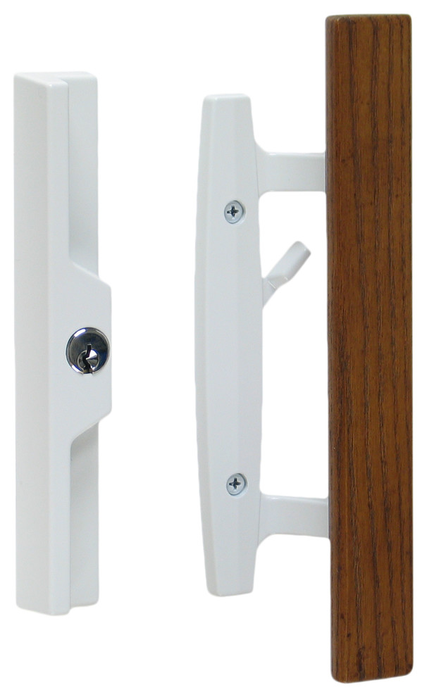 Lanai Sliding Glass Door Handle Set with Lock, Keyed, Oak Wood Pull