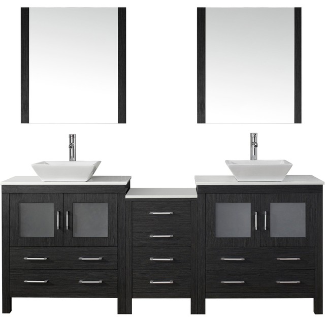 82 Double Vanity Zebra Gray White Engineered Stone Top Sink Faucet Mirrors