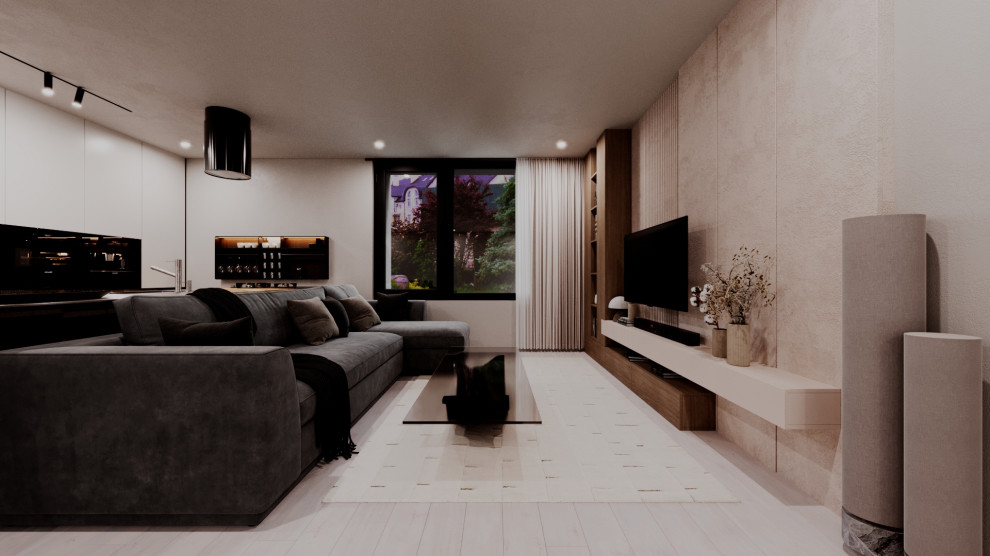 Combined living room and kitchen