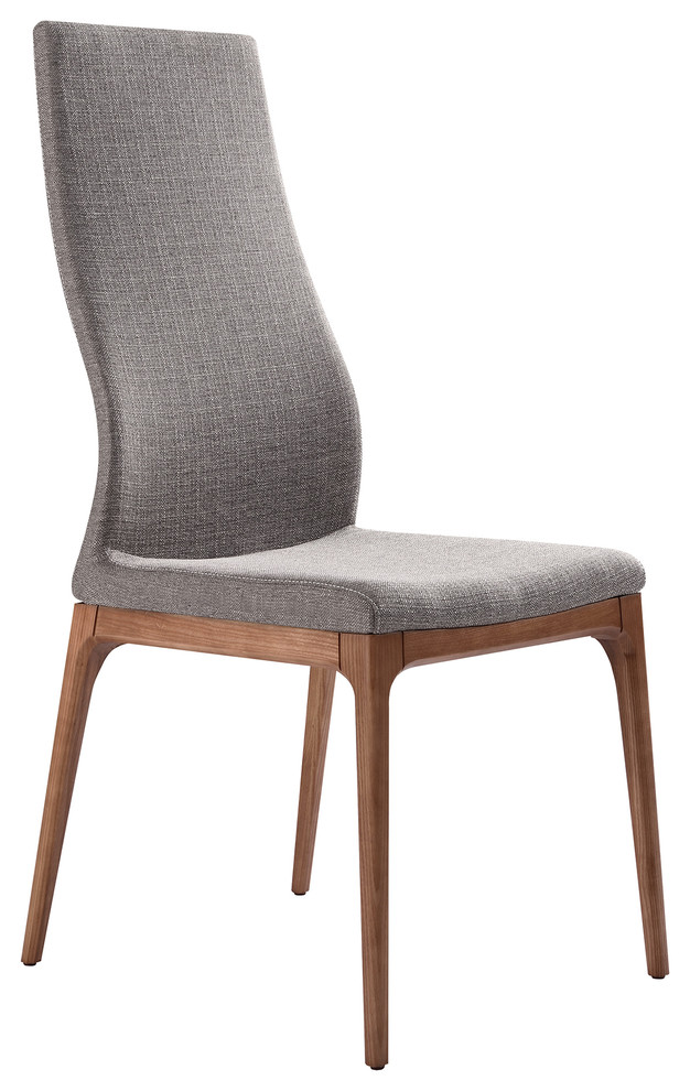 Parker MidCentury Dining Chair, Walnut Finish and Gray Fabric, Set of