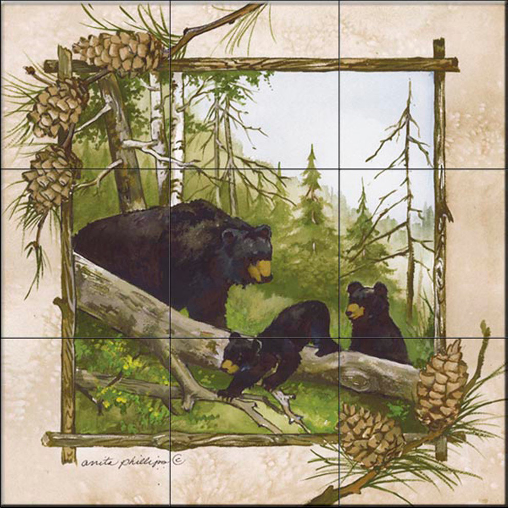 Tile Mural, Black Bears by Anita Phillips