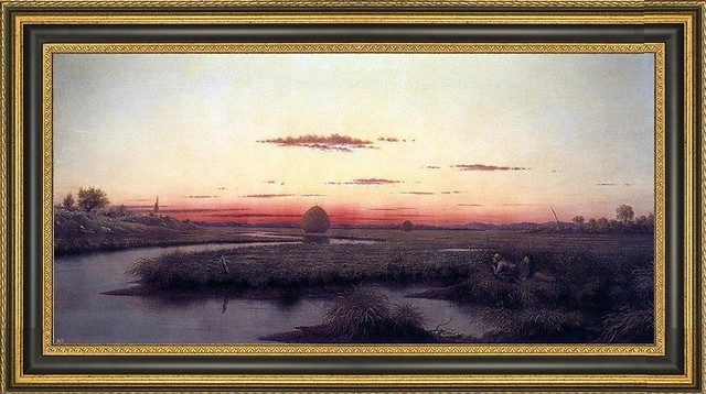 SUDDEN SHOWER NEWBURY MARSHES COW DUCKS PAINTING BY MARTIN JOHNSON HEADE REPRO