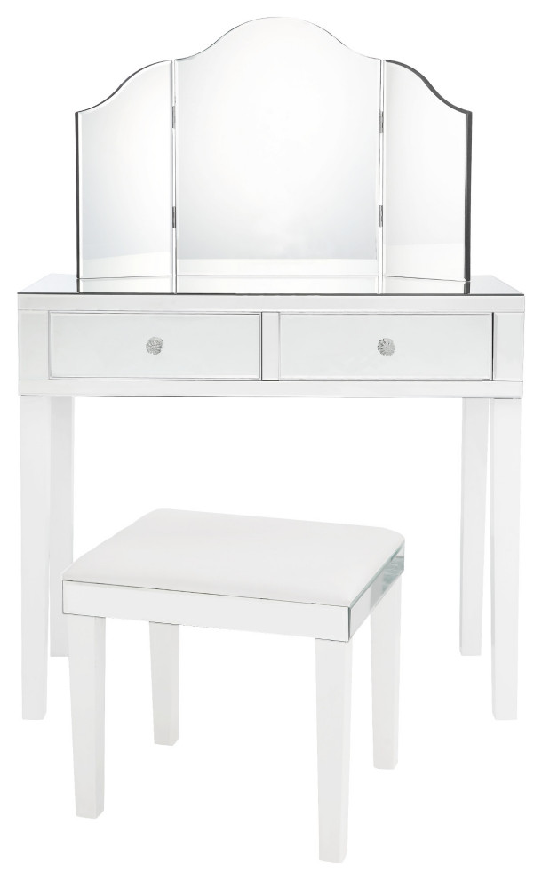 Venecia 3-Piece Vanity Set With Trifold Mirror, White