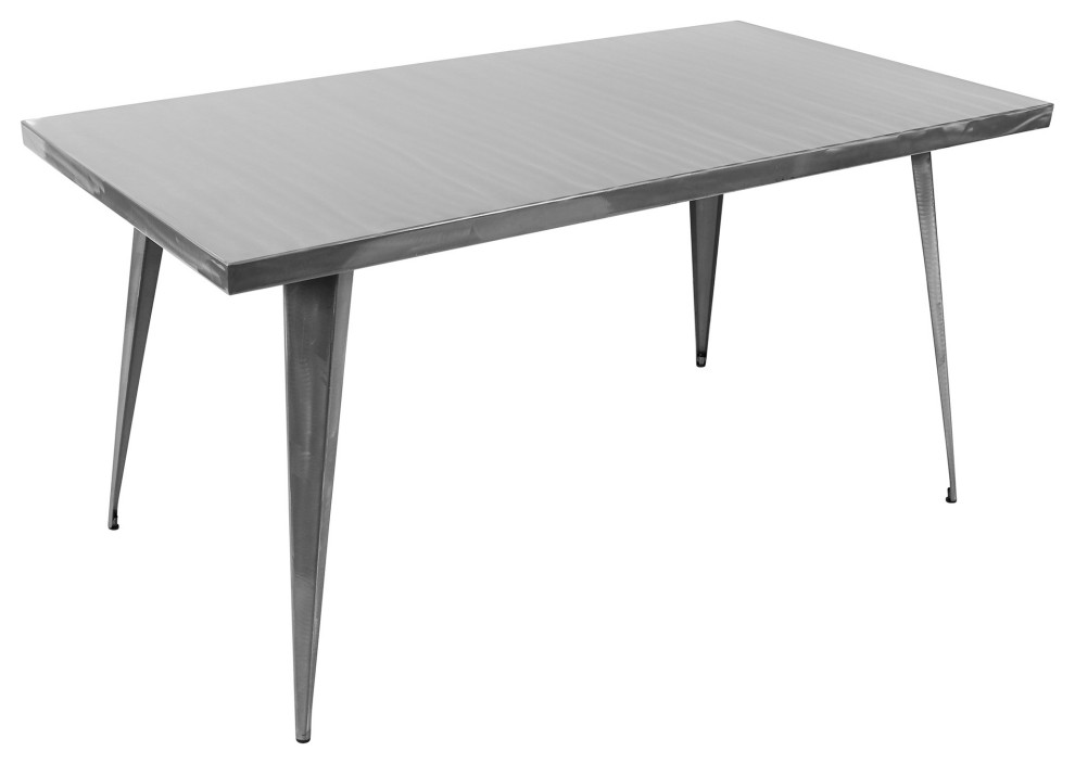Austin Industrial Dining Table, Brushed Silver Industrial Dining