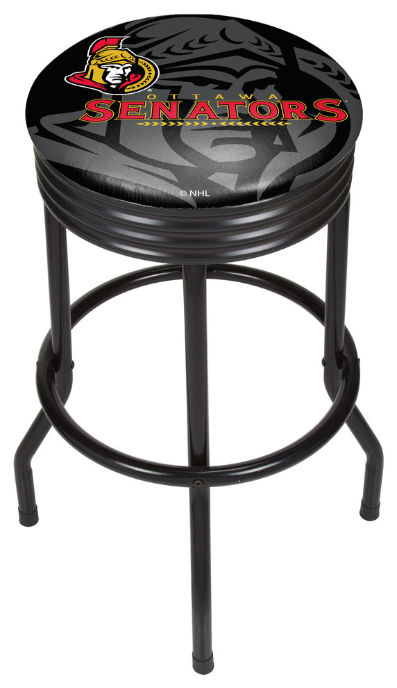 NHL Black Ribbed Bar Stool, Ottawa Senators Contemporary Bar Stools