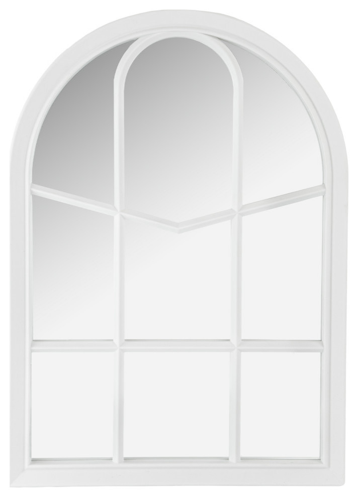 20" White Arched Windowpane Framed Wall Mirror Contemporary Wall