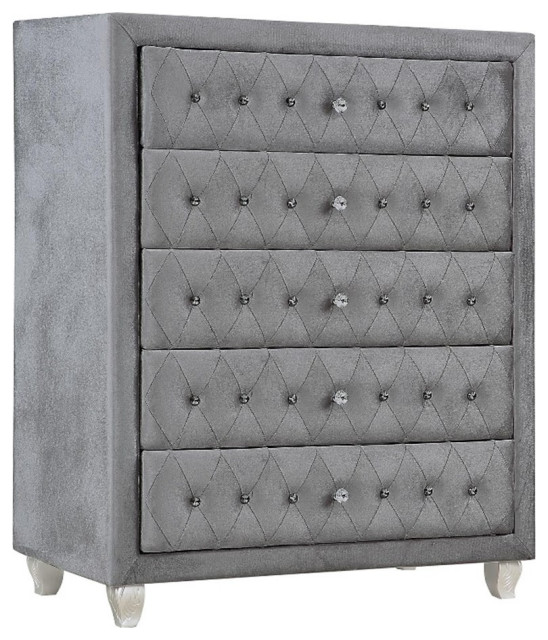 Coaster Deanna 5-drawer Velvet Upholstered Rectangular Chest Gray