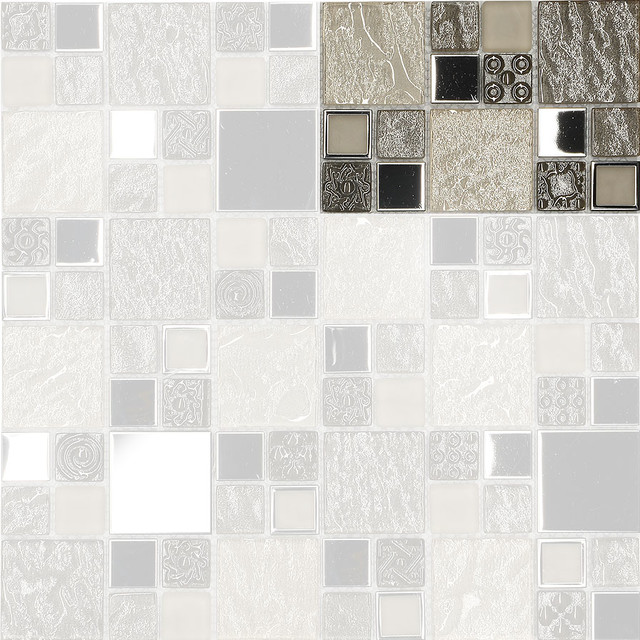 Beige Metal Textured Glass Mosaic Kitchen Backsplash Tile Sample Beige Metal Textured Glass Mosaic Kitchen Backsplash Tile Sample Contemporary By