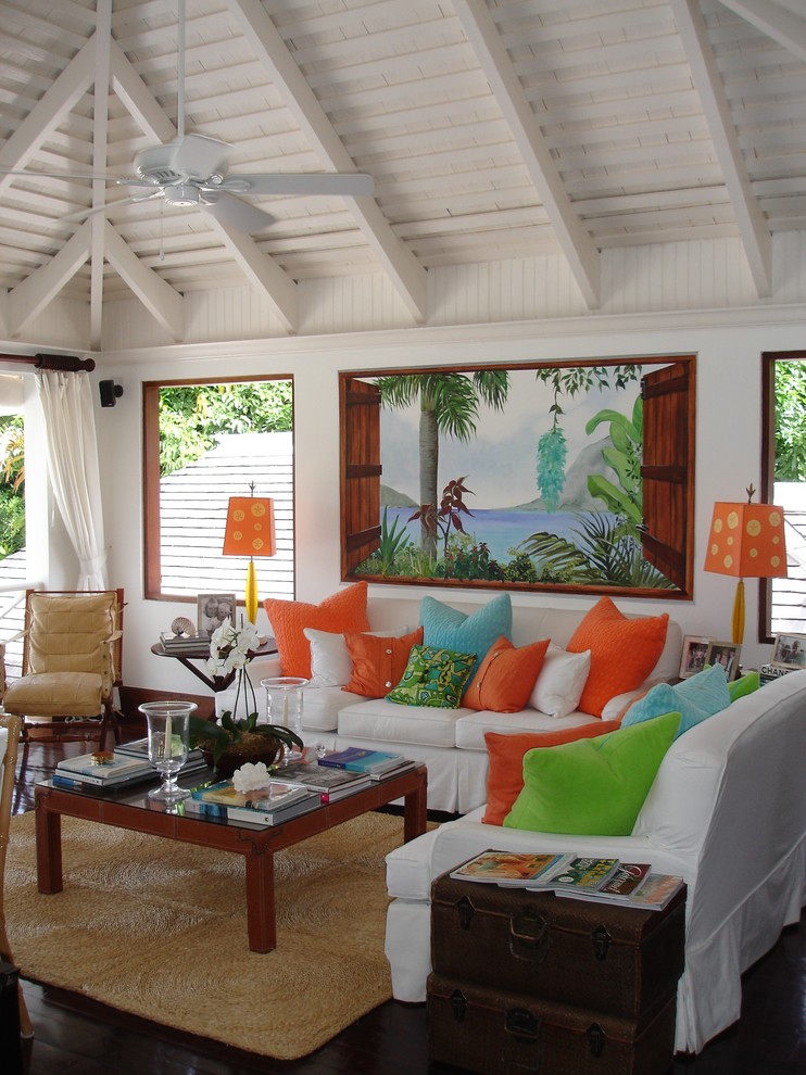 Design ideas for a tropical living room in New York.
