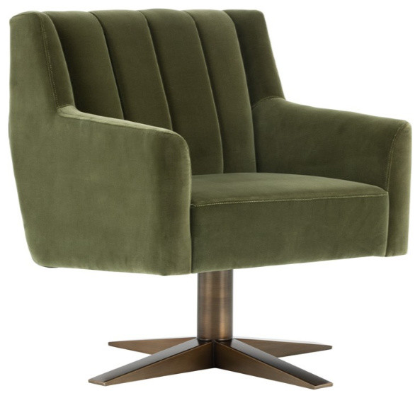 Paulina Swivel Arm Chair Olive Velvet Transitional Armchairs And Accent Chairs By Rustic Edge