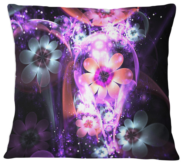 Fractal Flower Dark Purple Digital Art Flower Throw Pillow