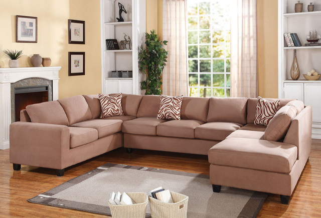 Acme Modern Saddle Microfiber Sectional Sofa Reversible Chaise U Shap