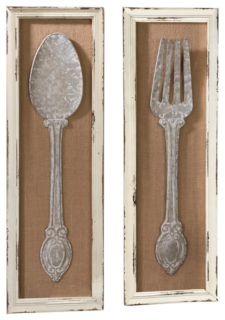 Spoon And Fork Wall Art Set Of 2 Farmhouse Accents By Tripar International Inc Houzz - Giant Wooden Fork And Spoon Wall Decor