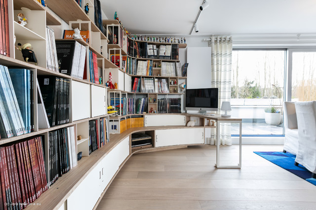 Bibliothèque avec bureau escamotable Curve wood & steel - Collectionneur de  BD - Contemporary - Paris - by JOA France | Houzz IE
