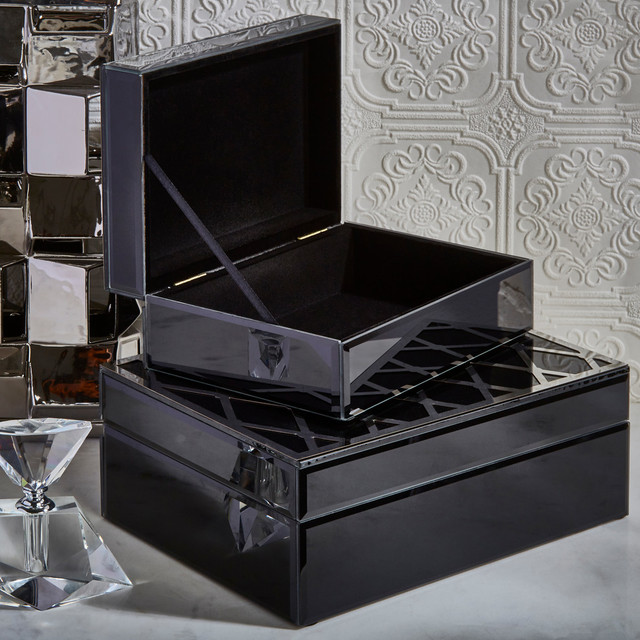 Sagebrook Home Black/Silver Boxes, Set of 2 Contemporary Decorative