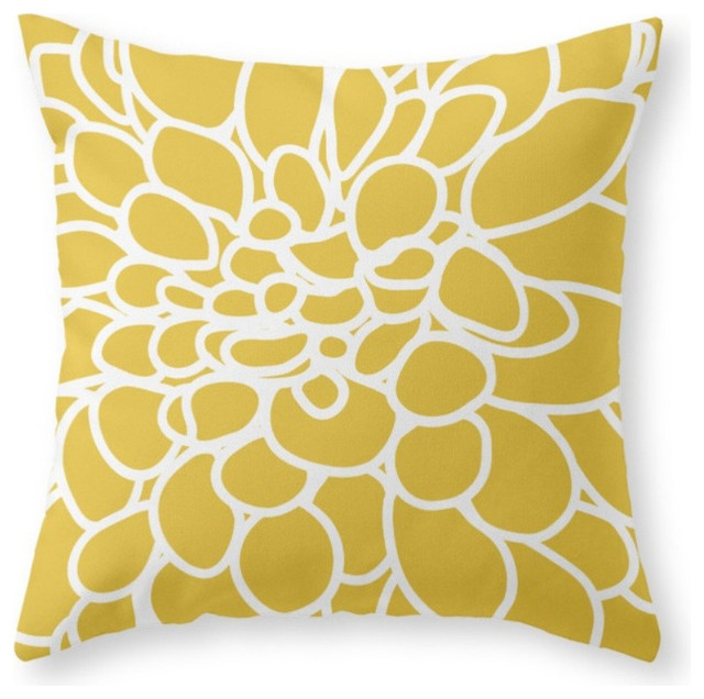 Mustard Yellow Modern Dahlia Flower Couch Throw Pillow - Cover (18  x 18 ) with