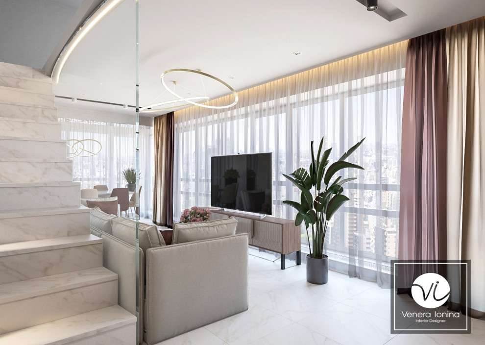 Дизайн гостиная-кухня