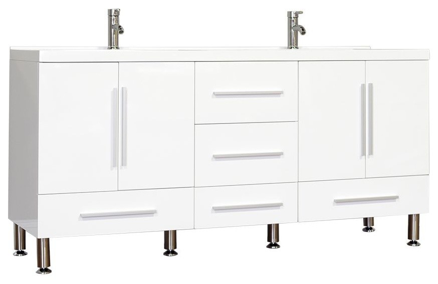 Greenville 67" Double Modern Bathroom Vanity in White With Mirror