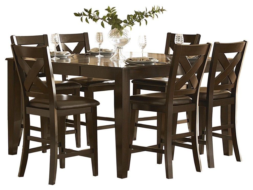 7 Piece Creekmore Dining Set Counter Height Table And 6 Chair Merlot Transitional Dining Sets By Amoc