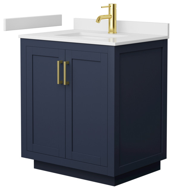 Miranda 30" Single Vanity, Dark Blue, White Cultured Marble Top, Gold