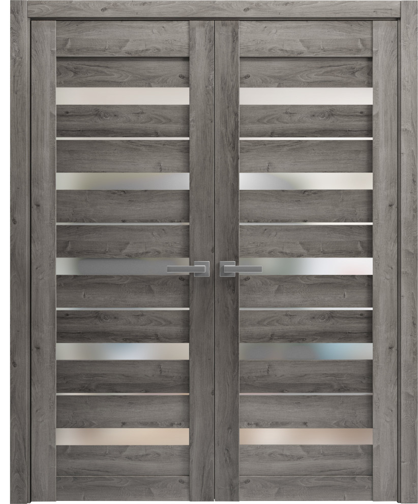 French Double Doors 60 x 80, Quadro 4445 Nebraska Grey & Frosted Glass