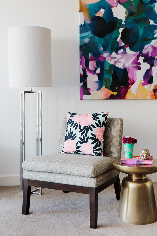 Inspiration for a small contemporary open concept living room in Sydney with white walls and light hardwood floors.