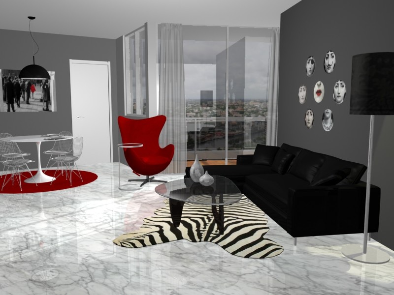 Design ideas for a mid-sized modern living room in Miami with grey walls.