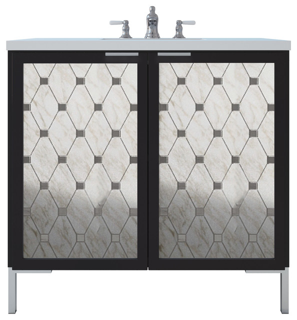 Freestanding Bathroom Vanity, Marble Mosaic, Mirror Insert