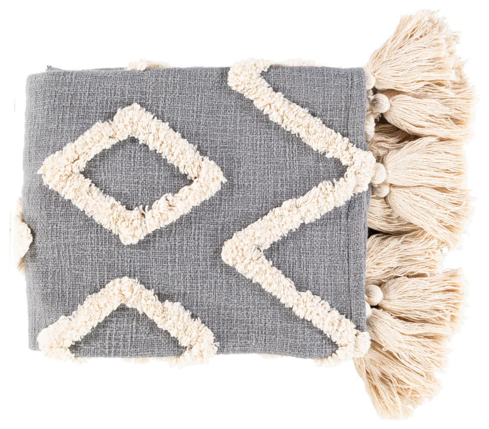 Details about   All'Asta Throw Blanket Pom Pom Couch Ombre Striped Acrylic Gray Beige Ivory 