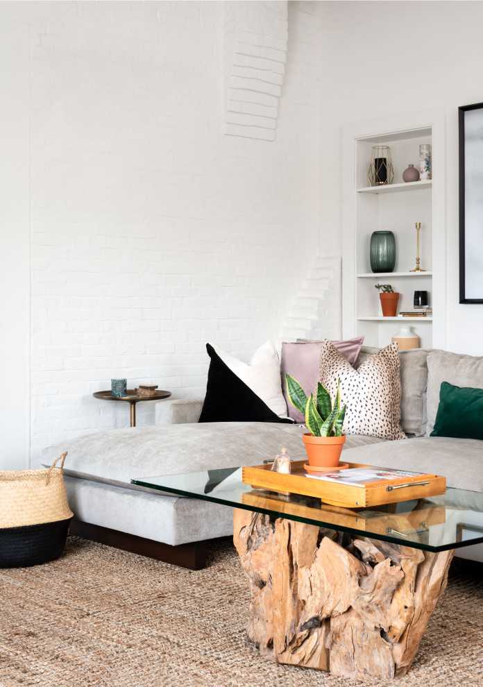 Living room - coastal living room idea in Boston