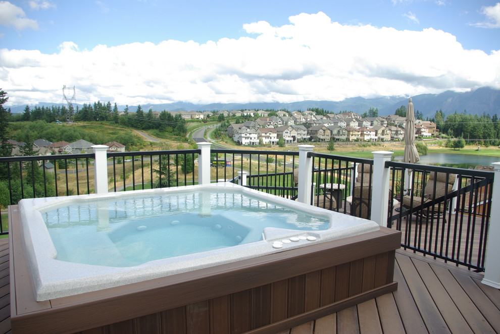 Inspiration for a transitional backyard balcony deck remodel in Seattle with no cover