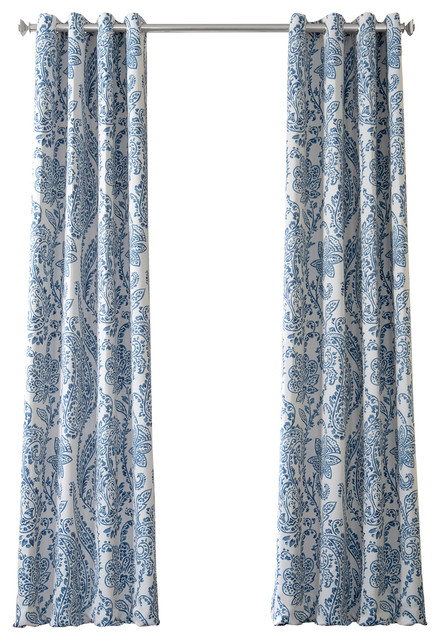 Tea Time China Blue Grommet Blackout Curtain Panel Pair
