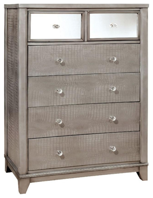 Textured Wooden Chest With Crystal Knobs Silver Transitional