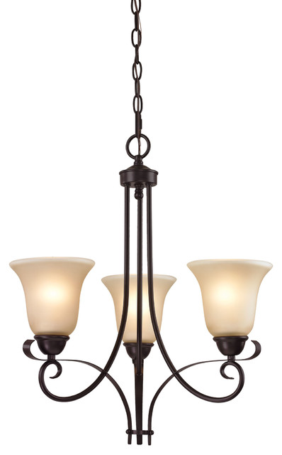 Brighton 3-Light Chandelier, Oil Rubbed Bronze and Light Amber