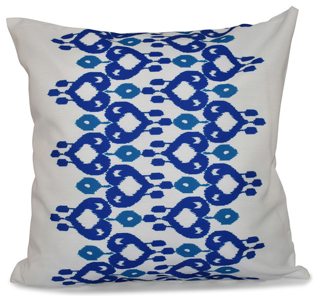 Boho Chic , Geometric Outdoor Pillow, Blue, 18"x18"