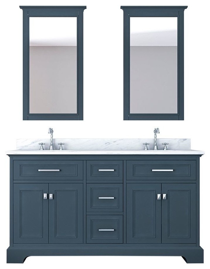 Pittsburgh 61, Double Bathroom Vanity, Gray With Mirror Transitional