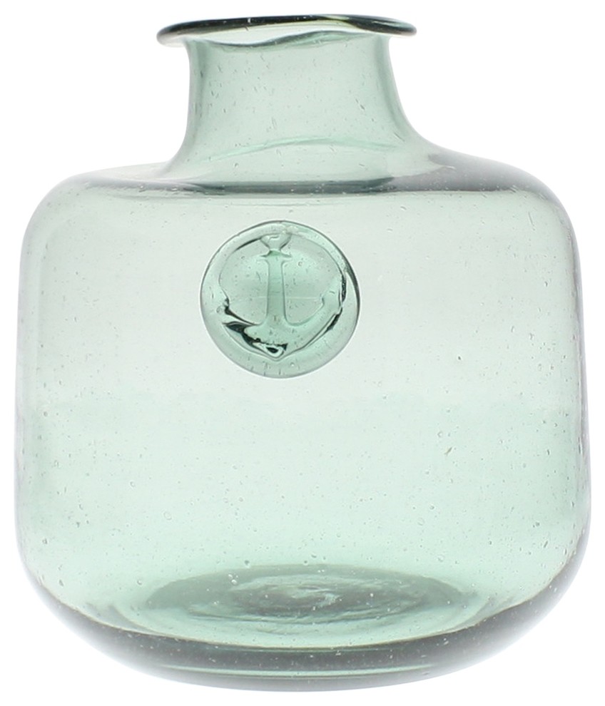 Anchor Stamped Glass Bottles, Smoke Green