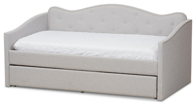 Kaija Modern Fabric Daybed With Trundle, Gray Beige