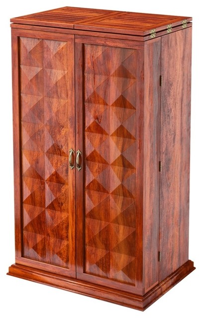 Expandable Rosewood Rustic Bar Cabinet With Bottle Storage And