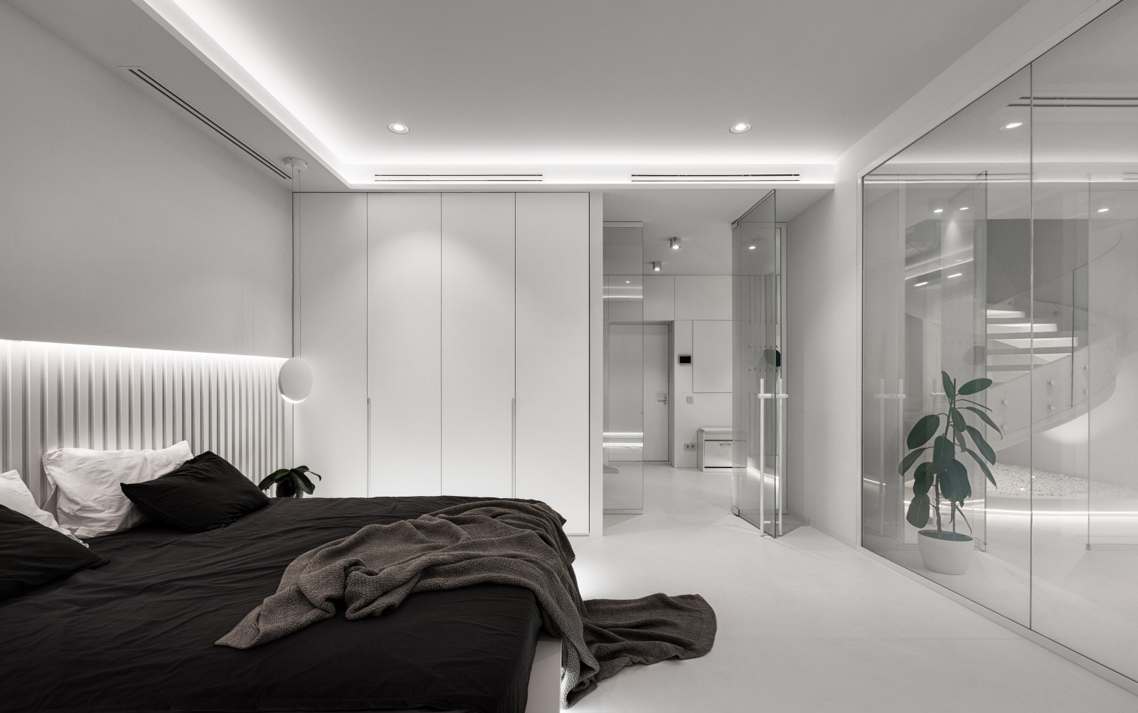 Stylish monochromatic white penthouse