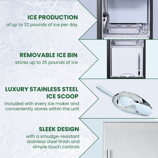 Library Series 15" Stainless Steel Undercounter Ice Maker, Touch Controls