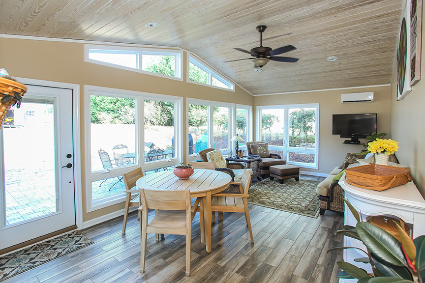 Mid-sized beach style sunroom in Atlanta with vinyl floors, no fireplace and a standard ceiling.