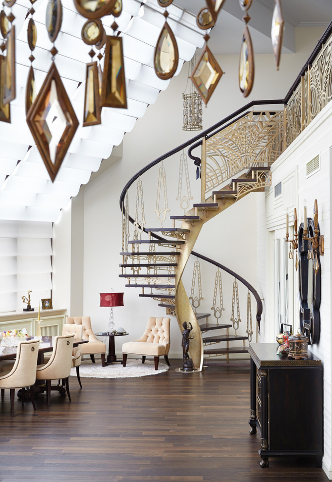 Inspiration for an eclectic spiral staircase in Moscow with open risers.