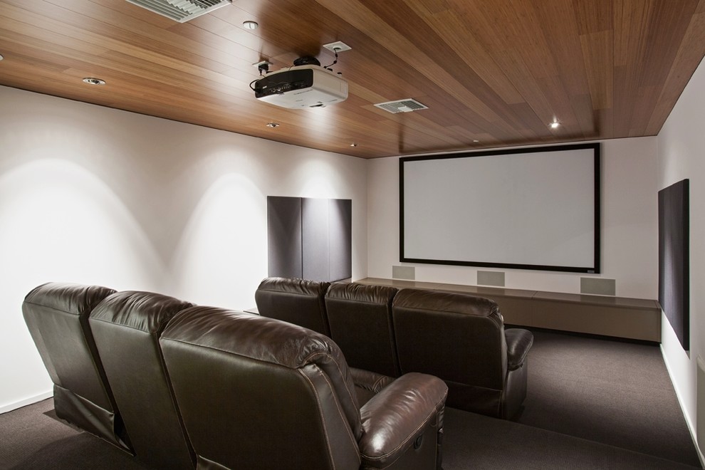 Home Theater With Leather Chairs and Storage - Modern - Home Theater ...