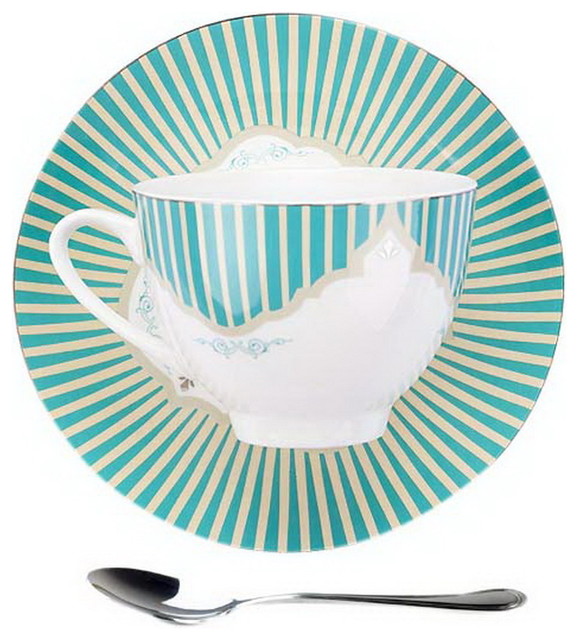 Britishstyle Goldrimmed Coffee Cup Set With Saucer Steel Spoon Royal