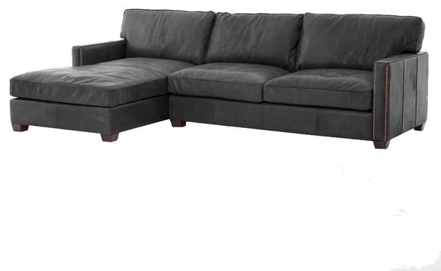 Collins Vintage Black Leather Left Arm Facing Sectional Sofa With Collins Vintage Black Leather Left Arm Facing Sectional Sofa With Chaise