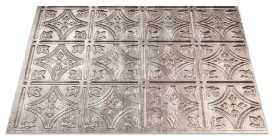 18"x24" Fasade Traditional 1 Backsplash Panel, Crosshatch Silver