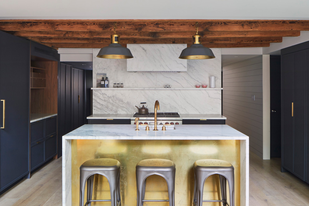 Example of a transitional kitchen design in New York